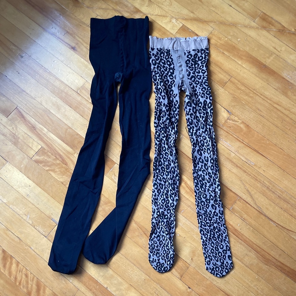 💚 Black and Grey Leopard Print Tights - Soft Stretch Hosiery